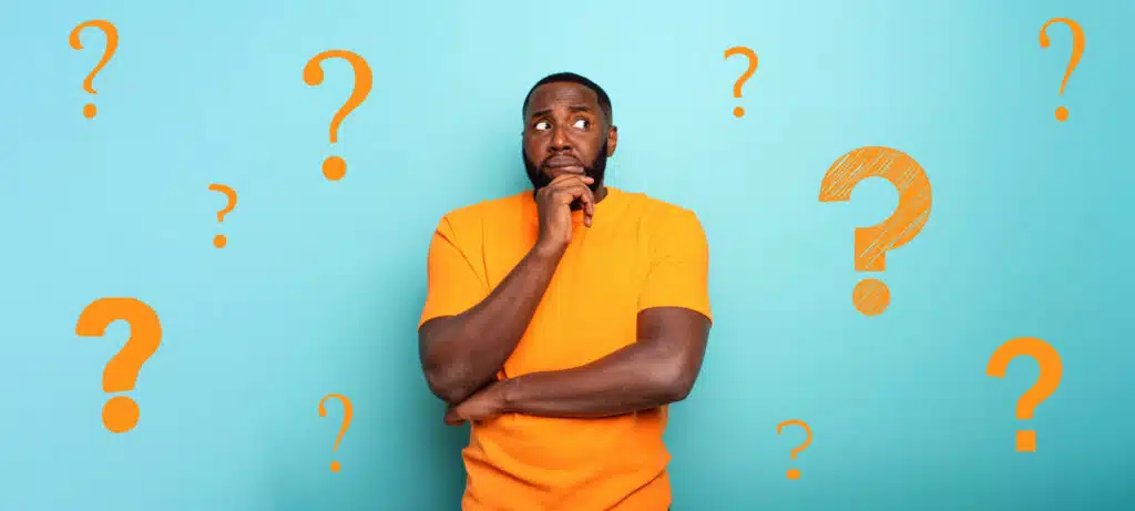 confused man thinking about common mistakes in English
