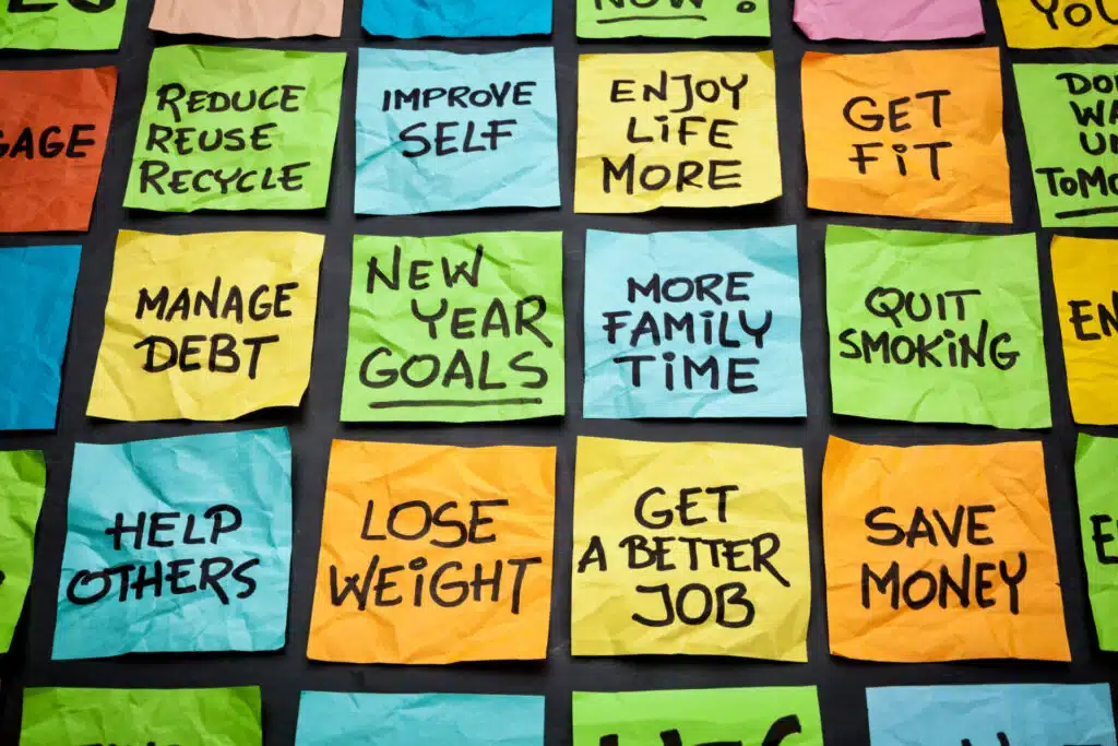 New Year's resolutions on sticky notes