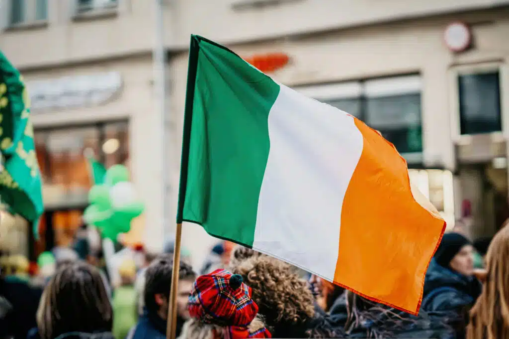 Irish flag in a St Patrick's Day parade
