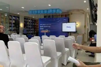 Empty classroom with screens