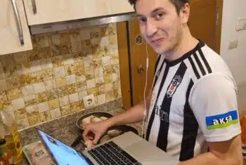 Matt planning for online lessons while cooking in Turkey
