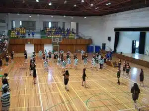 Students in a gym in a South Korean school