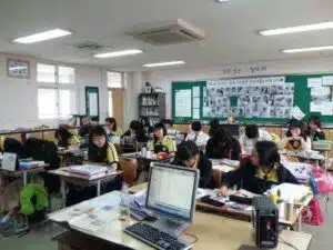 South Korean students at work in their classroom